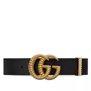 Gucci Women's Leather Belt with Torchon Marmont Double G Buckle Sz 80 Black